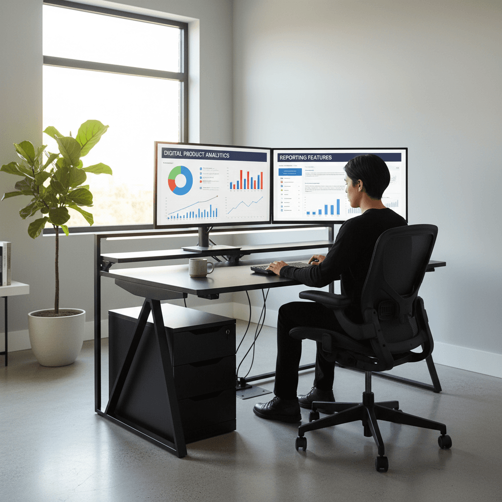 Digital product analytics on desktop monitors