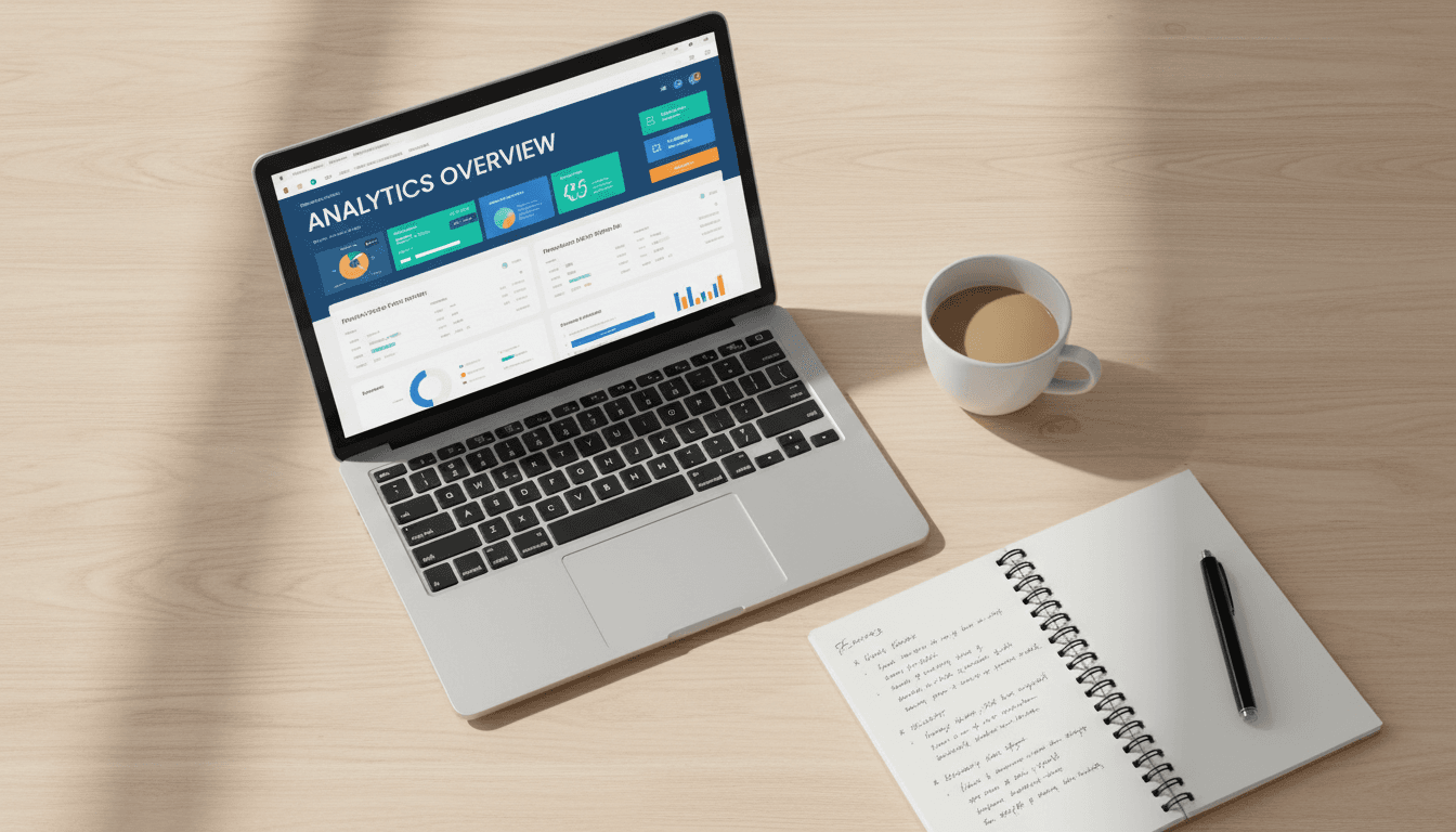 Digital workspace with laptop and coffee showing productive digital product tools