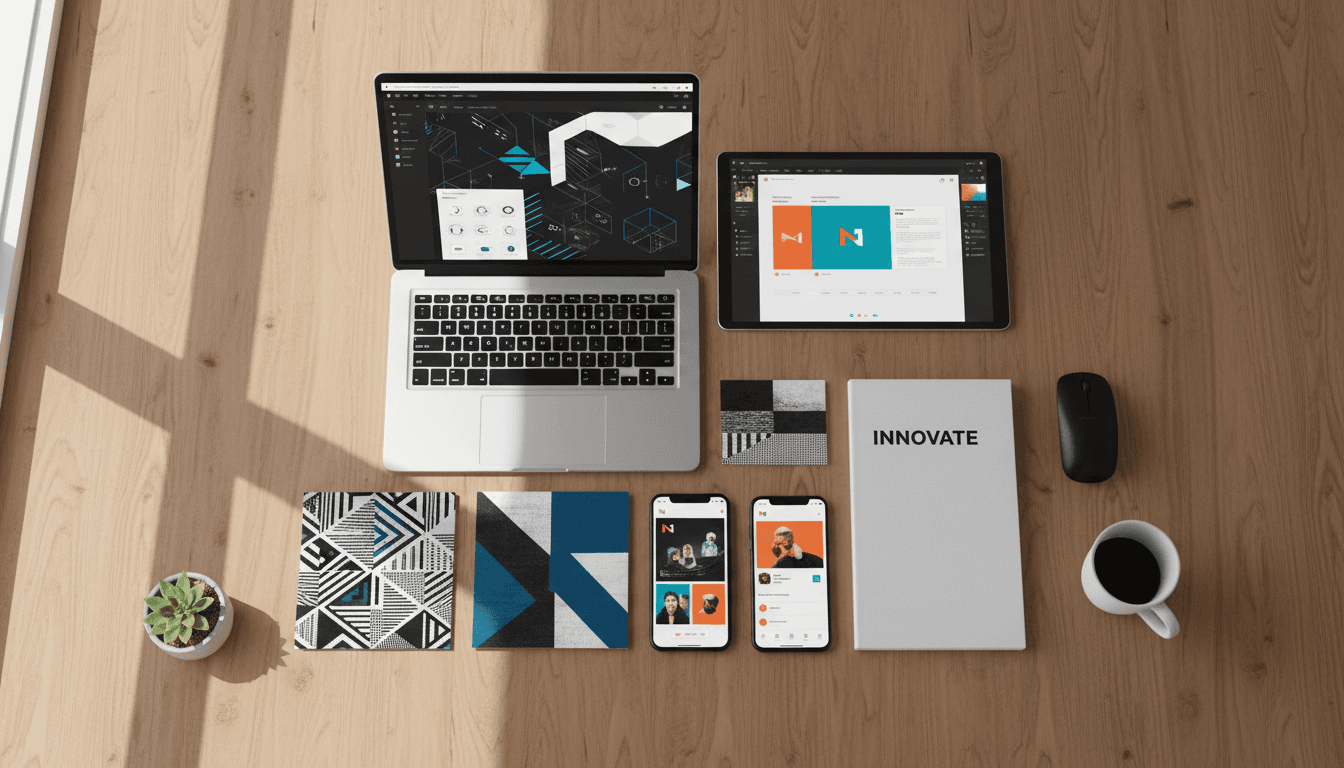 Curated digital products displayed on a modern desk setup