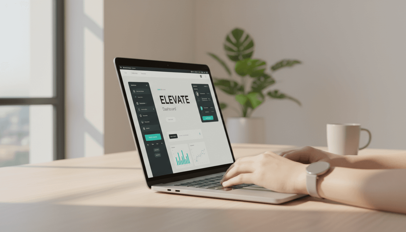 Digital product interface on laptop screen in a modern workspace